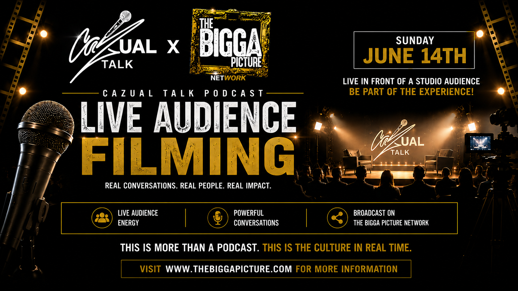 Cazual Talk Podcast Live Audience Filming flyer for Sunday June 14th